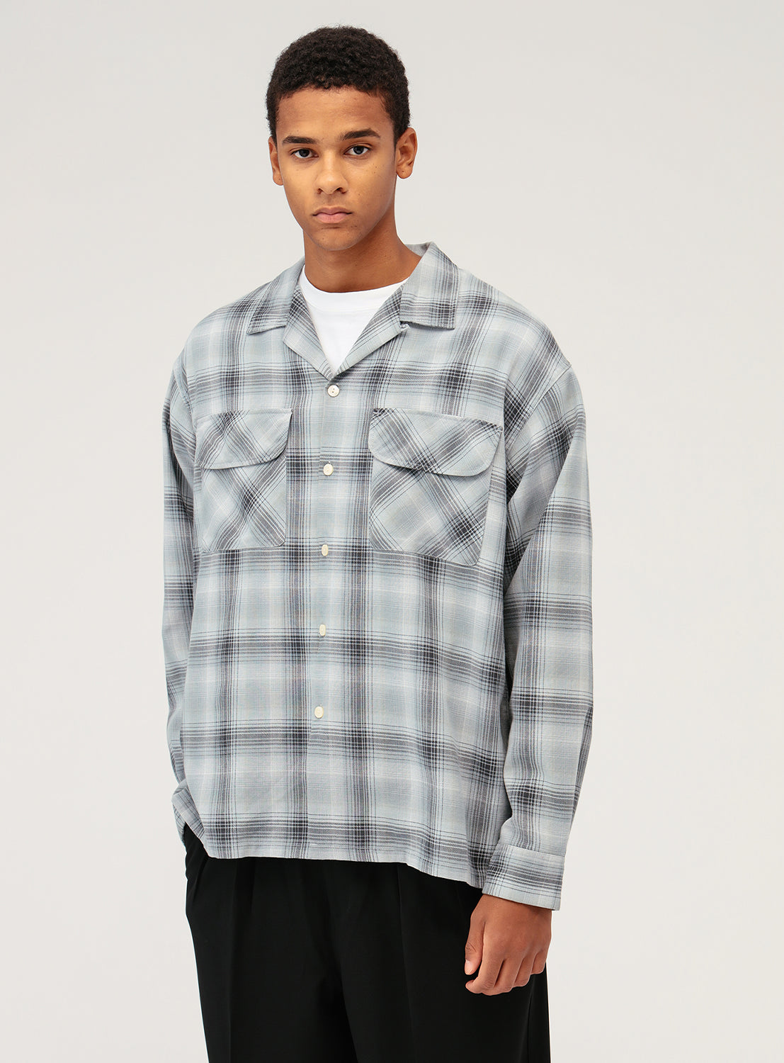 Ombre Check Open Collar Shirt