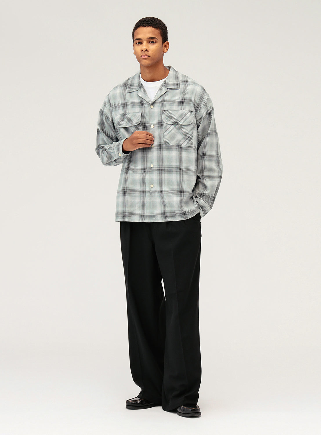 Ombre Check Open Collar Shirt