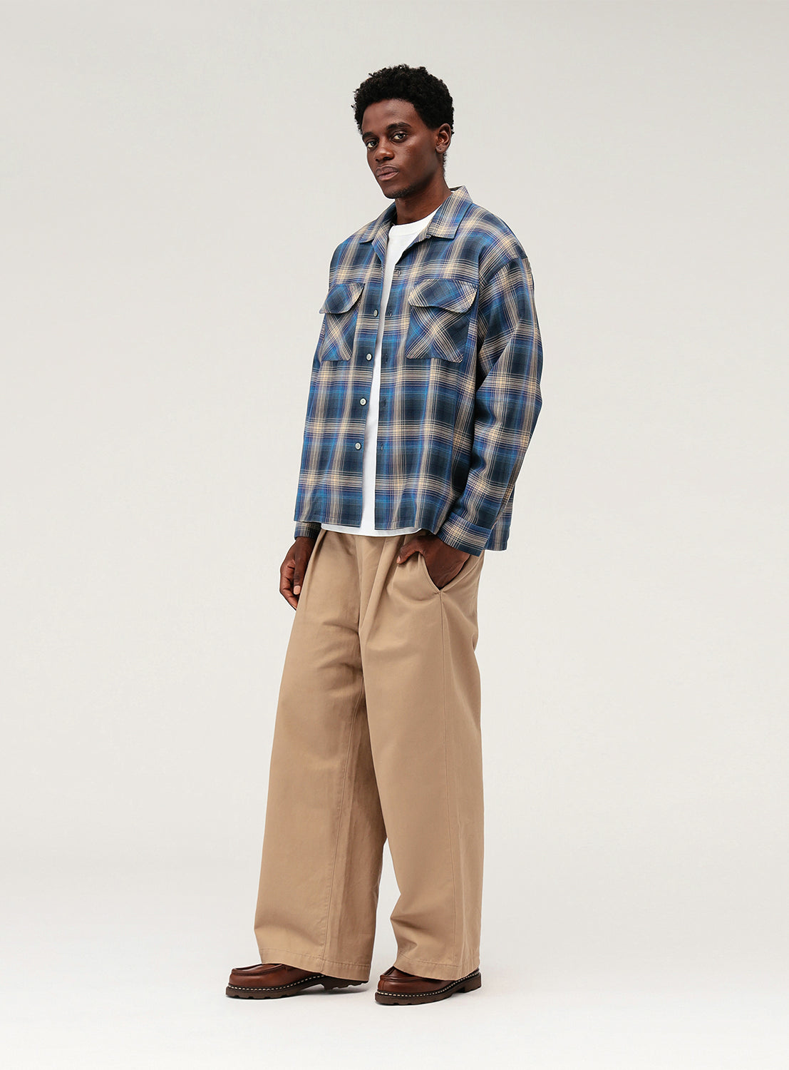 Ombre Check Open Collar Shirt