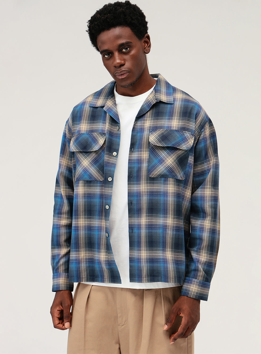 Ombre Check Open Collar Shirt