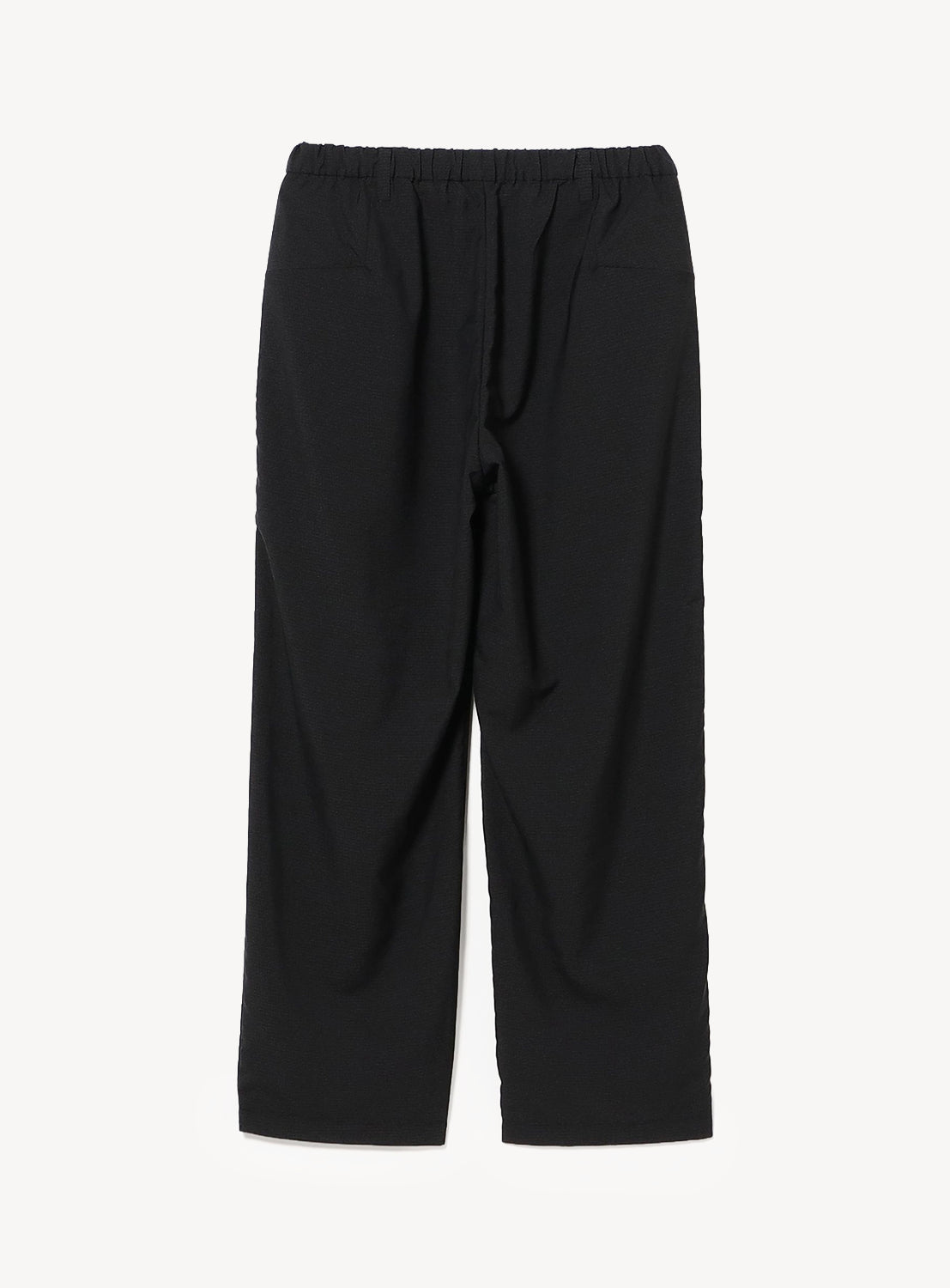 Black, straight-leg TEATORA Wallet Pants Resort crafted from innovative GEOGRAM textile, featuring an elastic waistband and two side pockets—plus a discreet Security Cargo Pocket—all displayed against a plain white background.