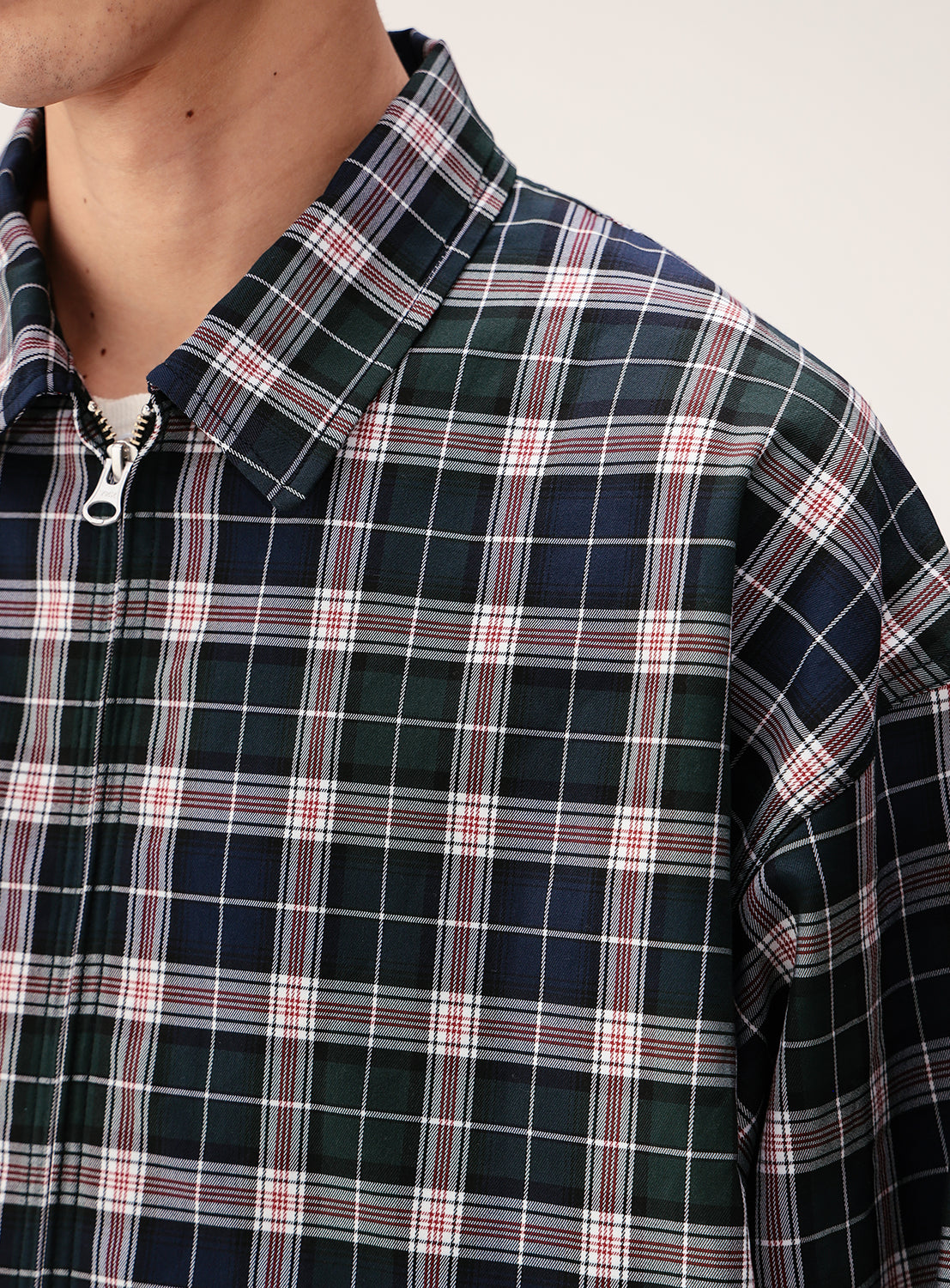 Tartan Plaid Wide Zip Jacket