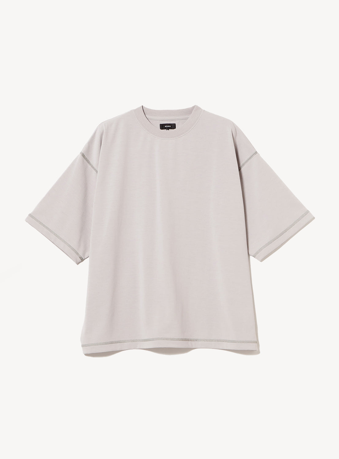 Light grey t-shirt with stitching details. 