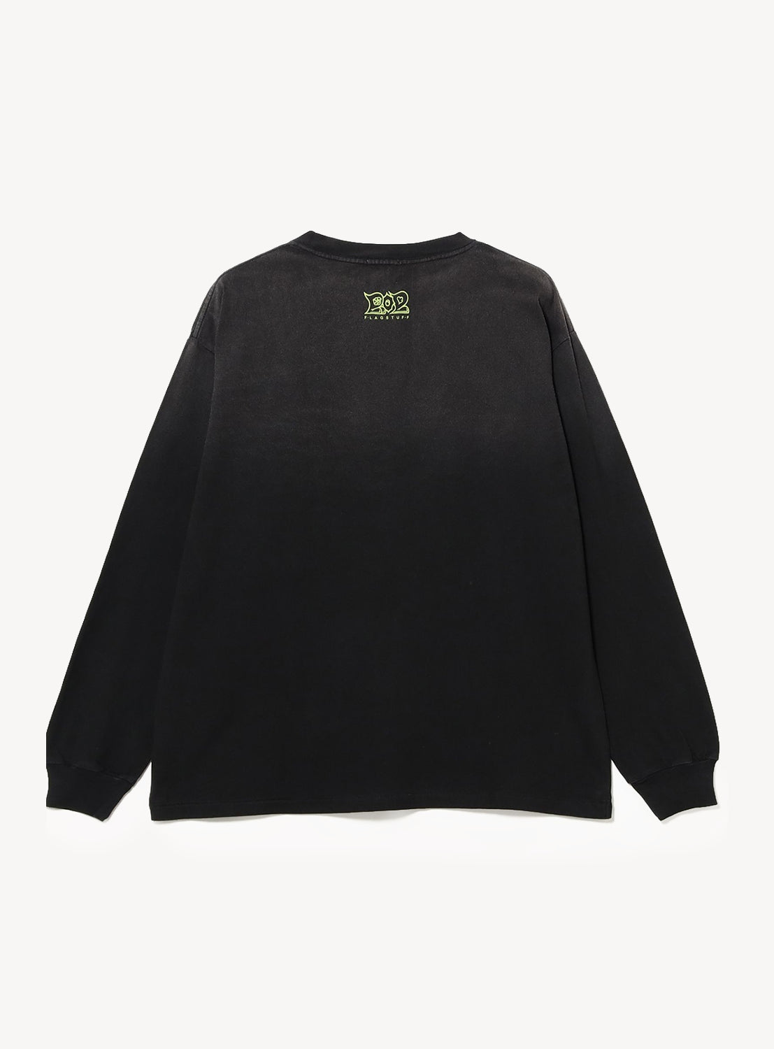 F-LAGSTUF-F x RYOTA DAIMON Long Sleeve Tee in black, shown from the back and featuring a small green and white F-LAGSTUF-F logo near the neckline, along with subtle vintage-inspired details.