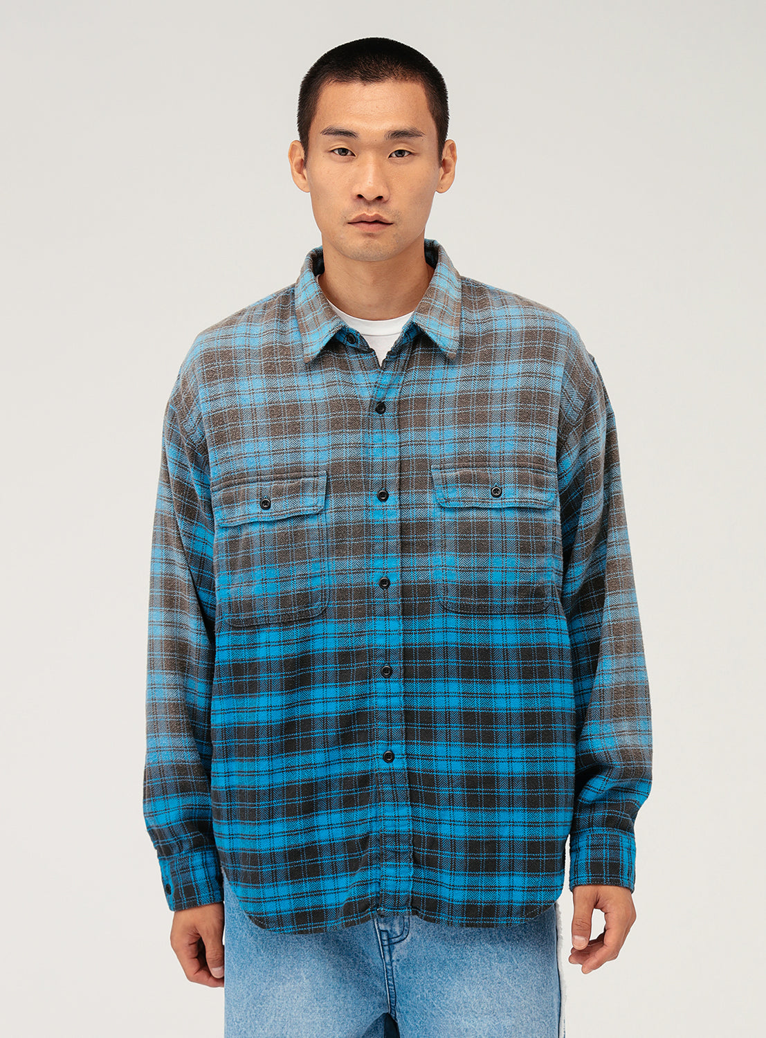 Wide-Fit Faded Check Shirt