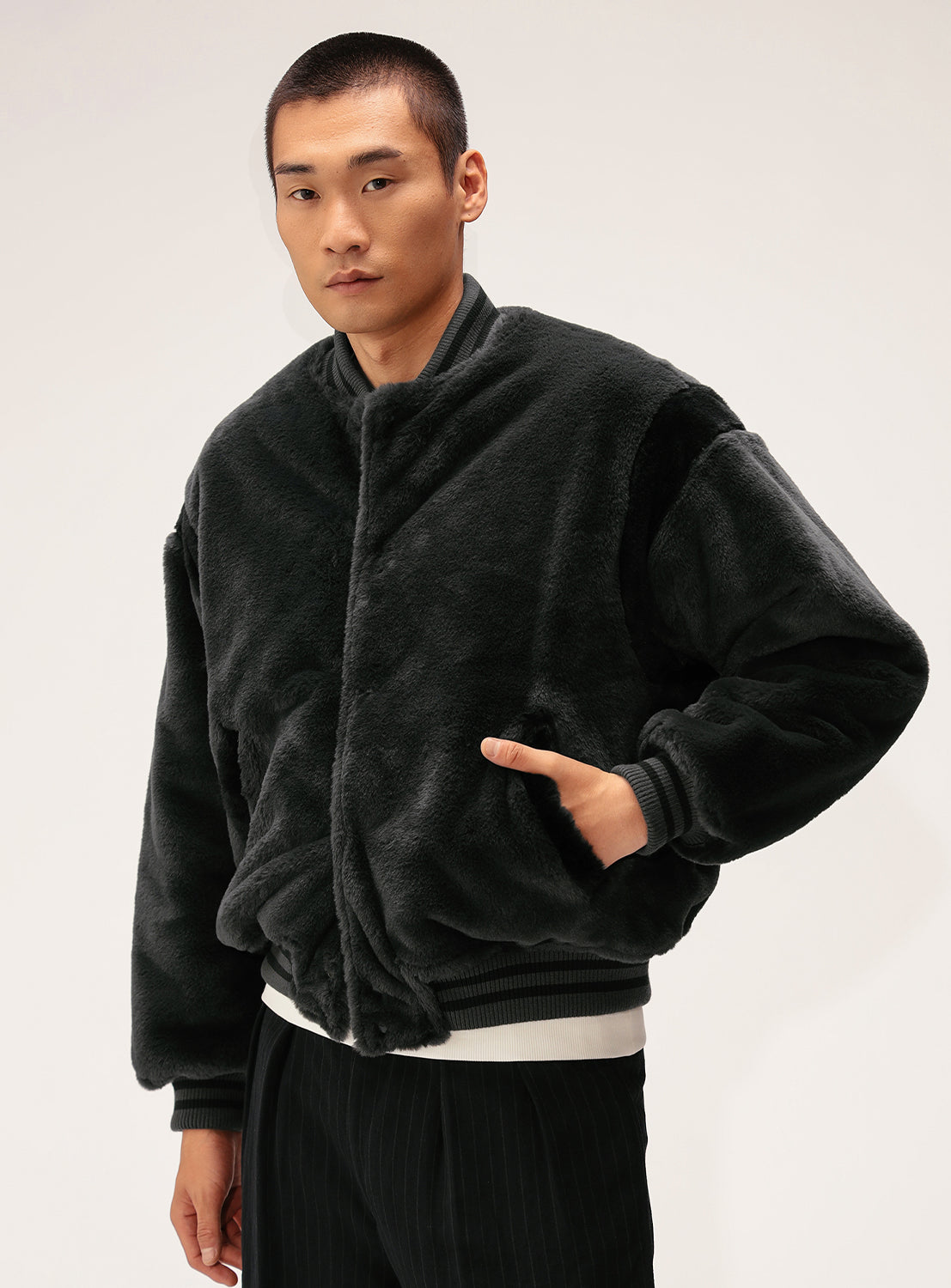Wide Fit Faux Fur Varsity Jacket