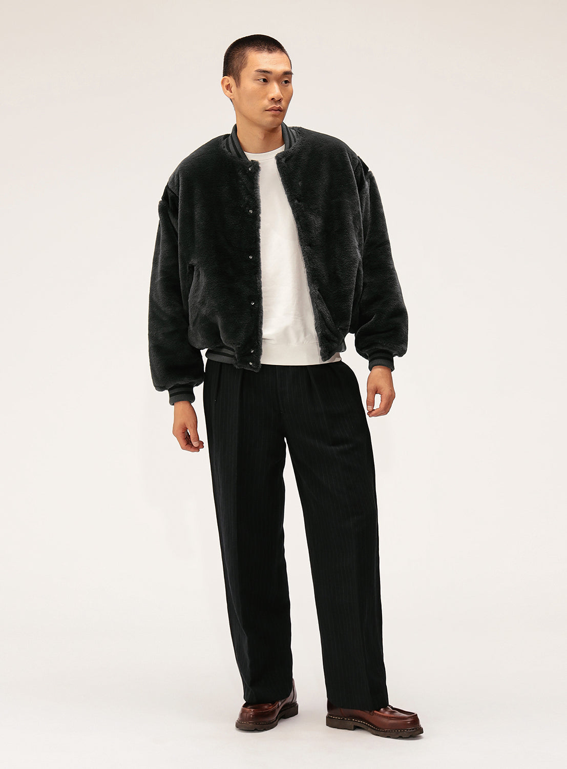 Wide Fit Faux Fur Varsity Jacket