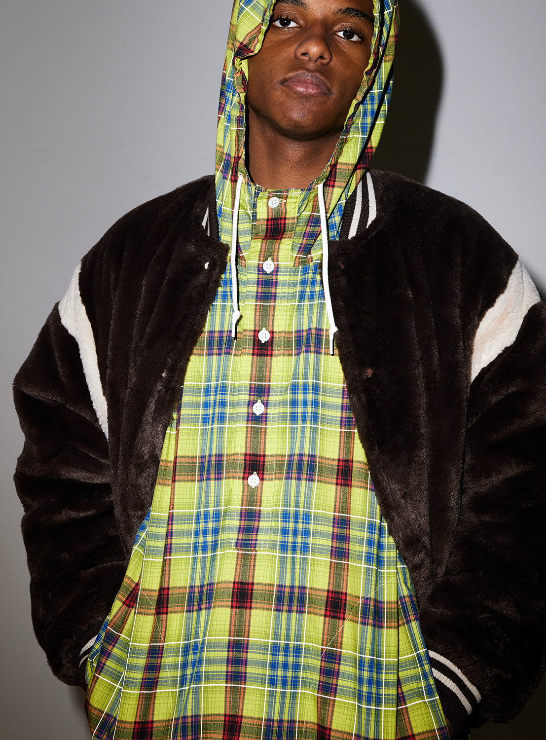 Wide Fit Faux Fur Varsity Jacket