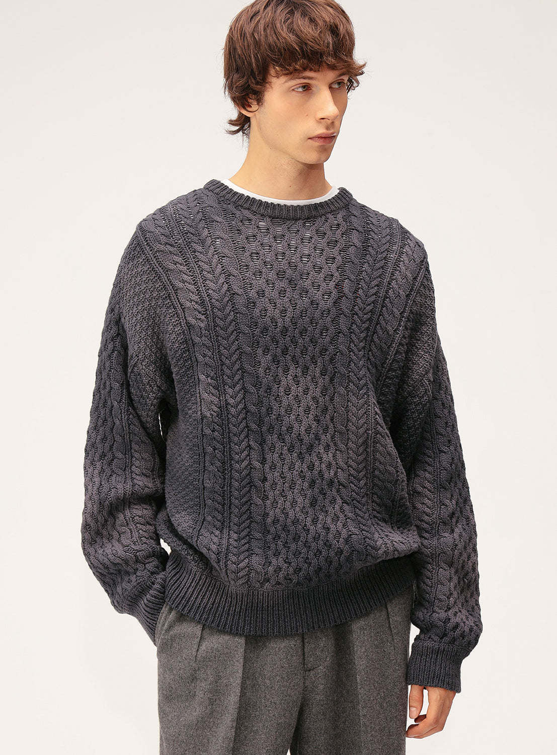 Wide Short Fit Aran Knit Shirt