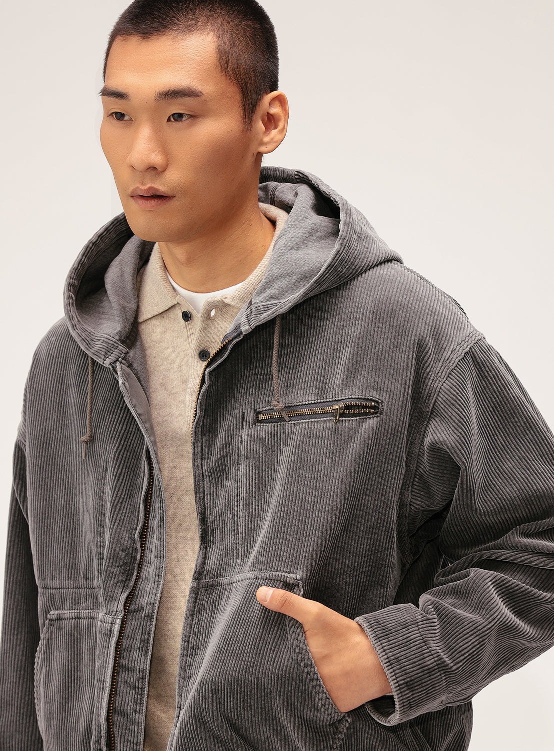 Wide Short Fit Cord Hood Jacket