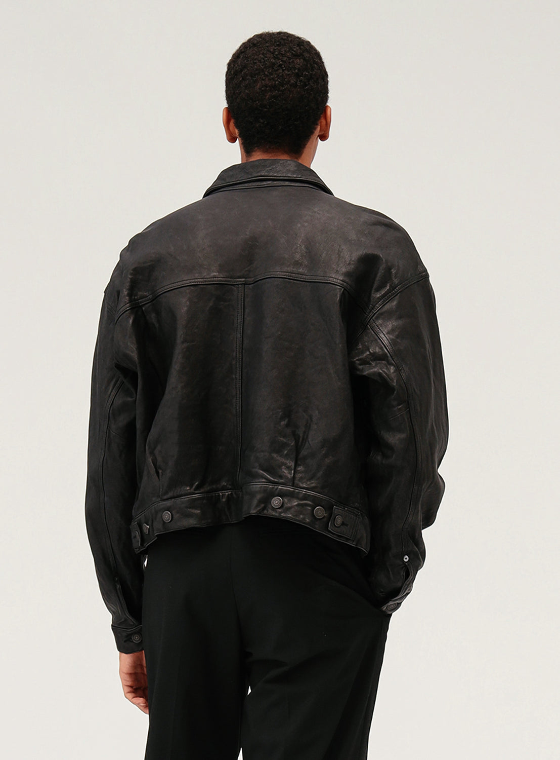 Wide Short Fit Leather Jacket