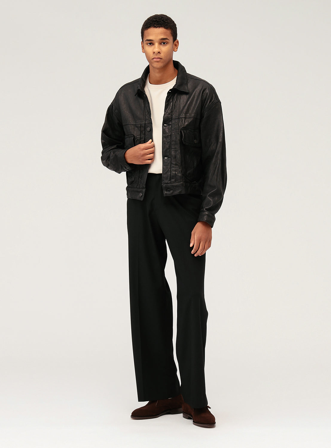 Wide Short Fit Leather Jacket Black / L Wide Short Fit Leather Jacket Black / L