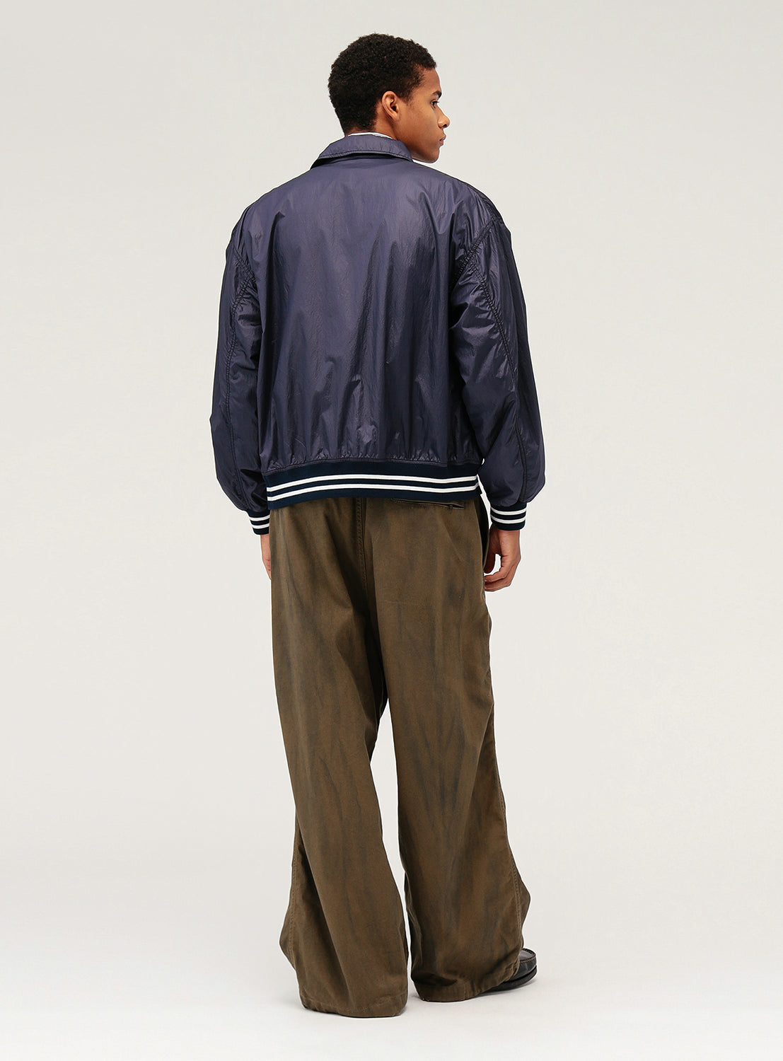 Wide Short Fit Nylon Varsity Jacket