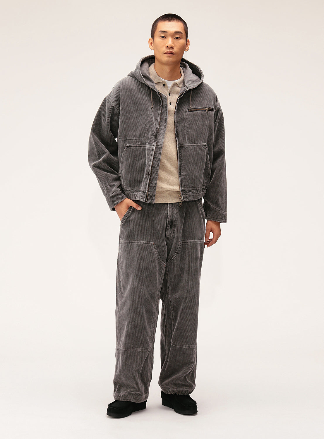 Wide Short Fit Cord Hood Jacket