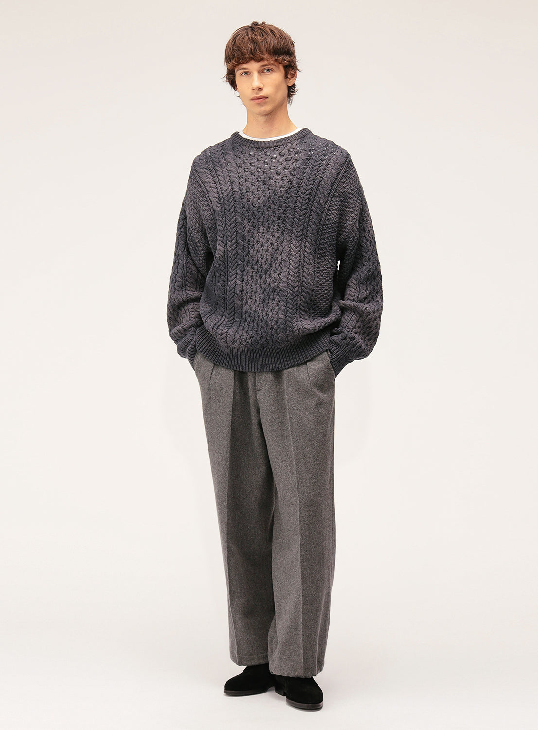 Wide Short Fit Aran Knit Shirt