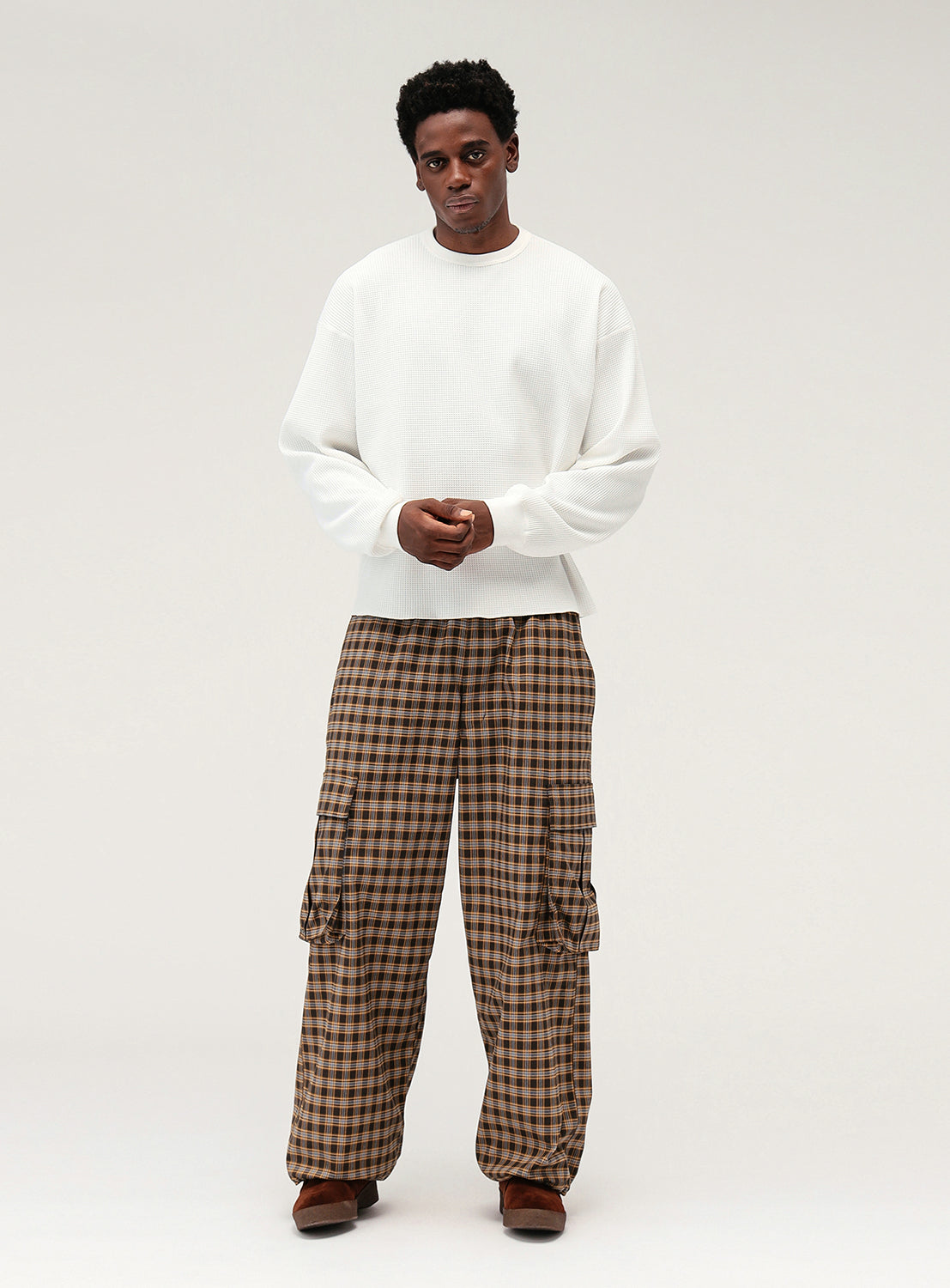 Wide Check Cargo Pants