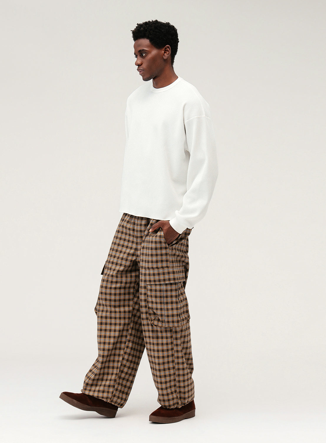 Wide Check Cargo Pants