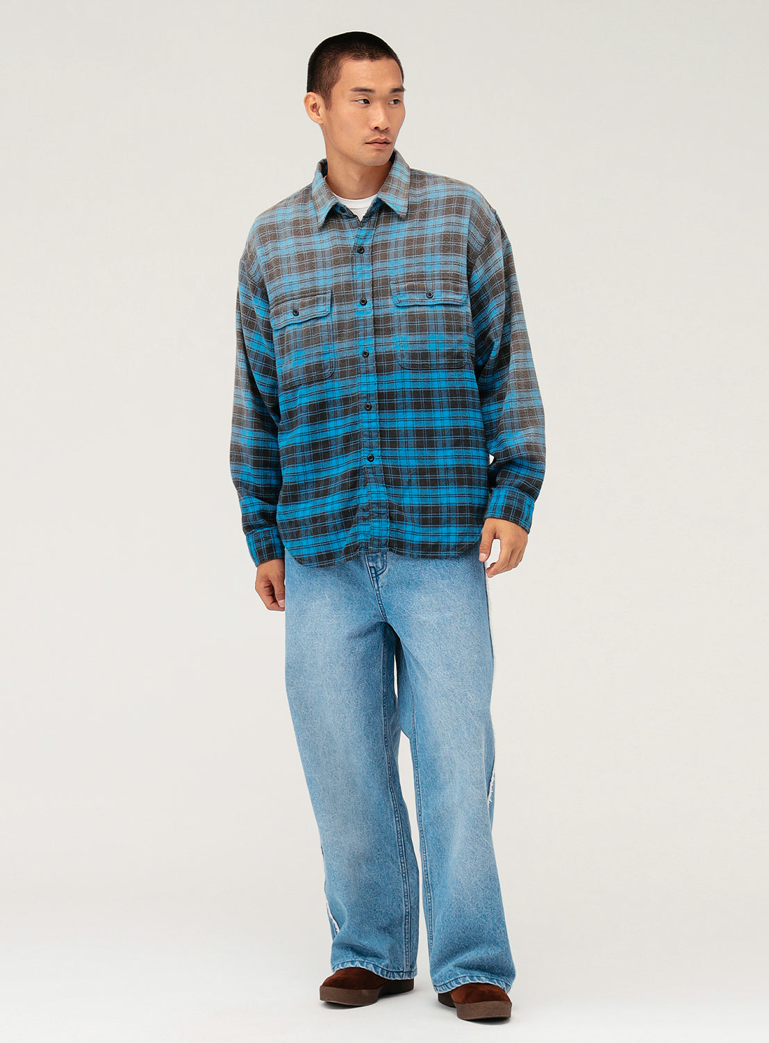 Wide-Fit Faded Check Shirt