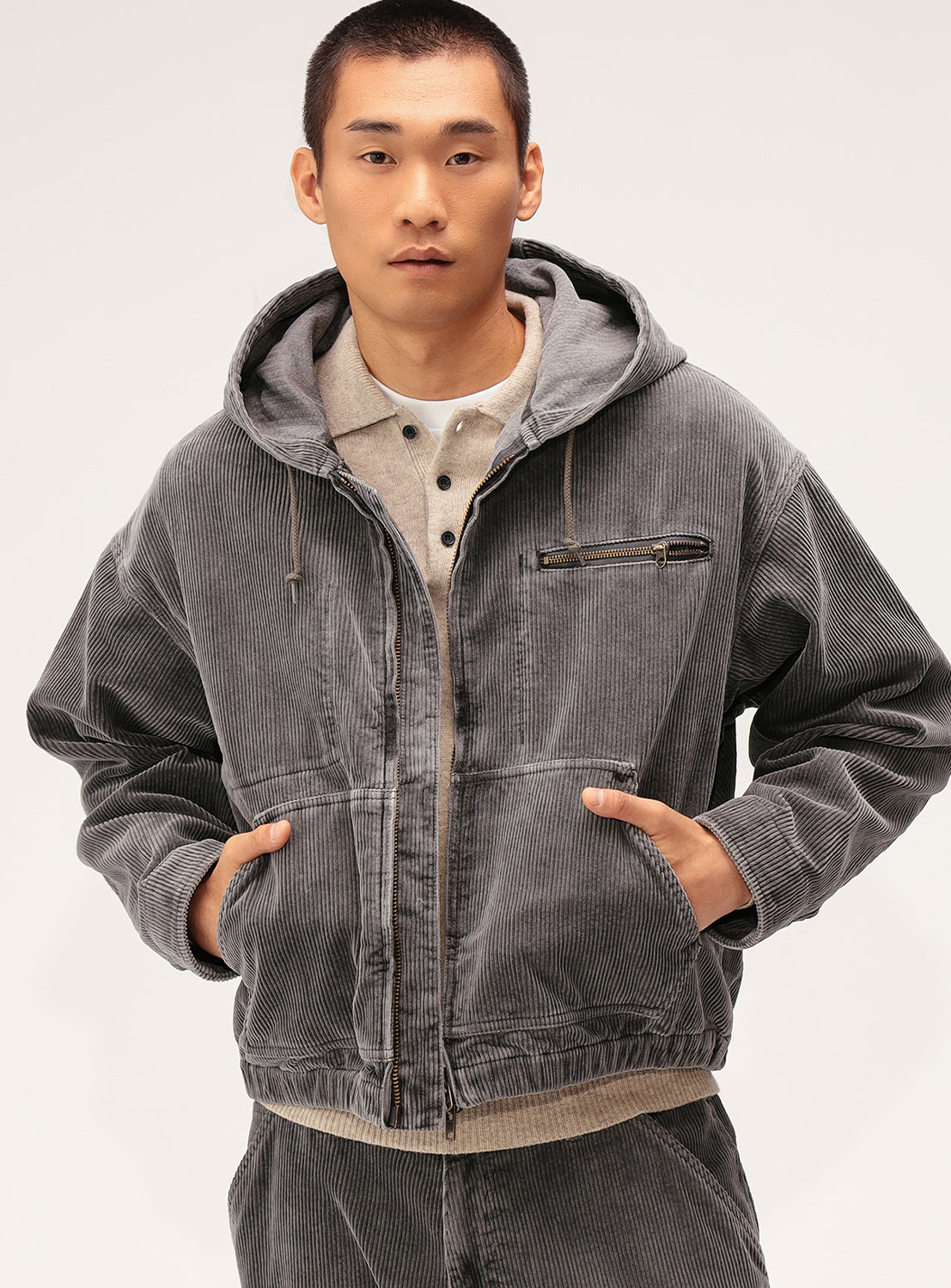 Wide Short Fit Cord Hood Jacket