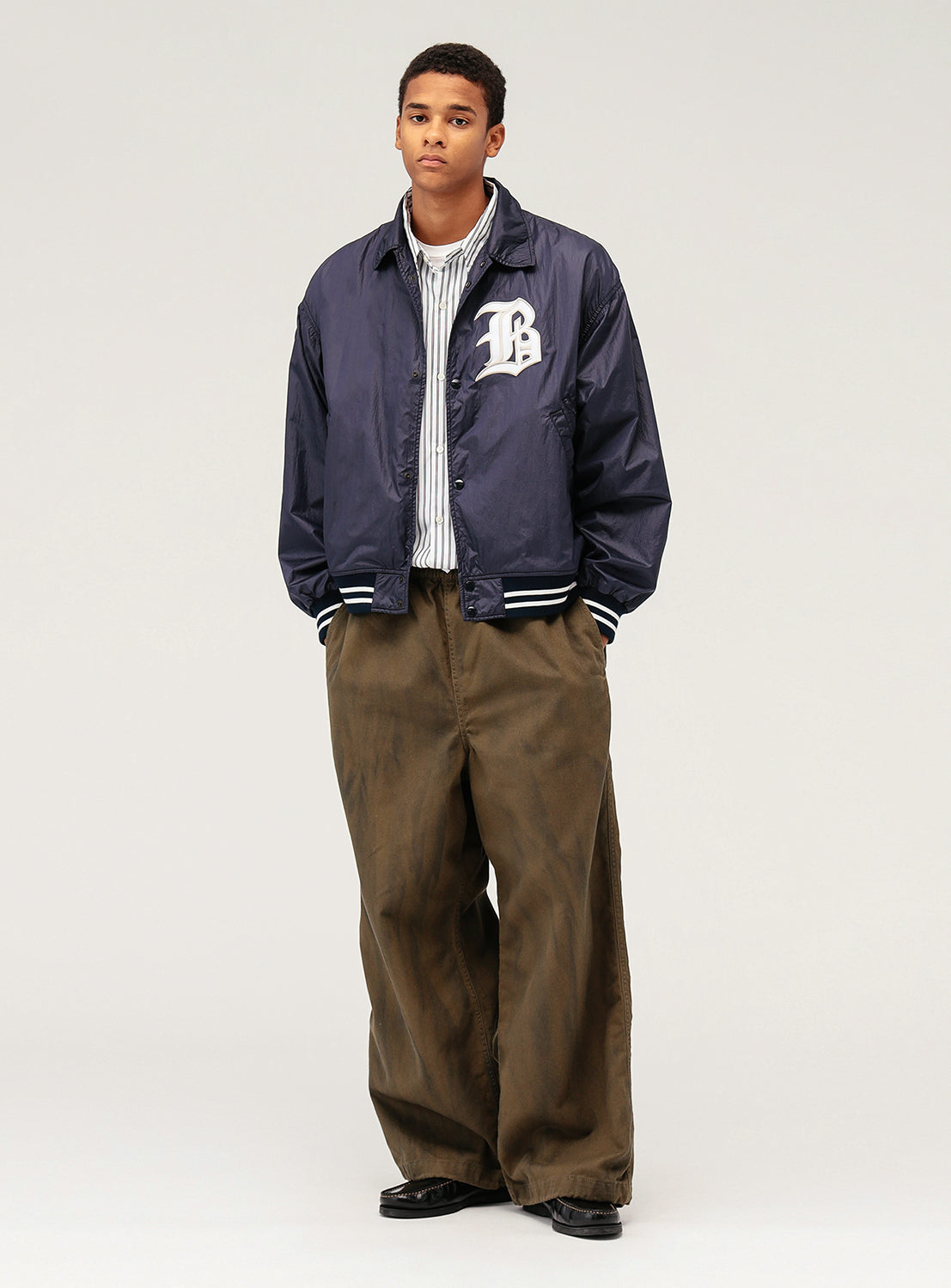 Wide Short Fit Nylon Varsity Jacket