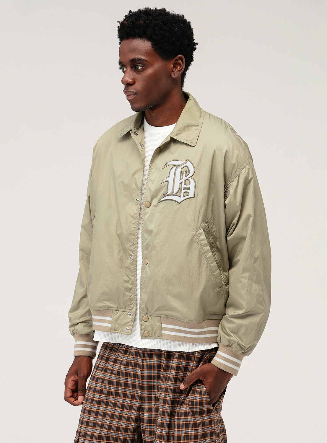 Wide Short Fit Nylon Varsity Jacket