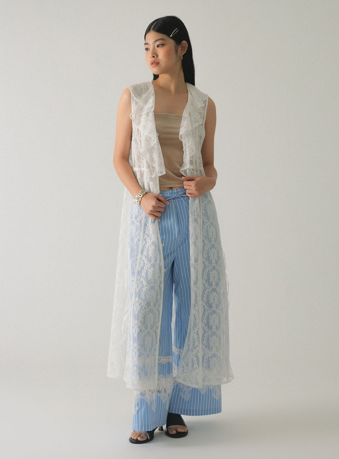 Ruffle Collar Lace Vest Dress