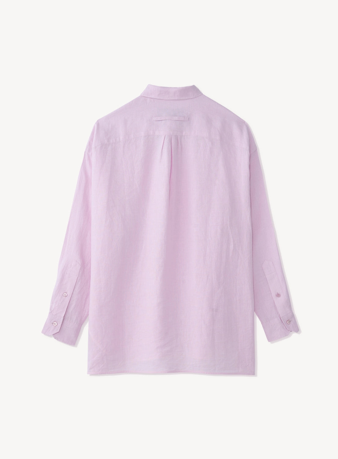 Back of baby pink button down shirt.