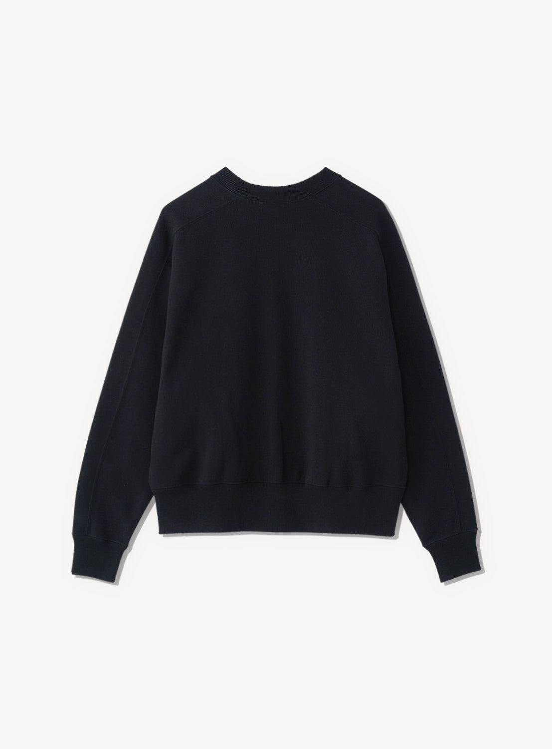 Back of black crewneck sweatshirt.