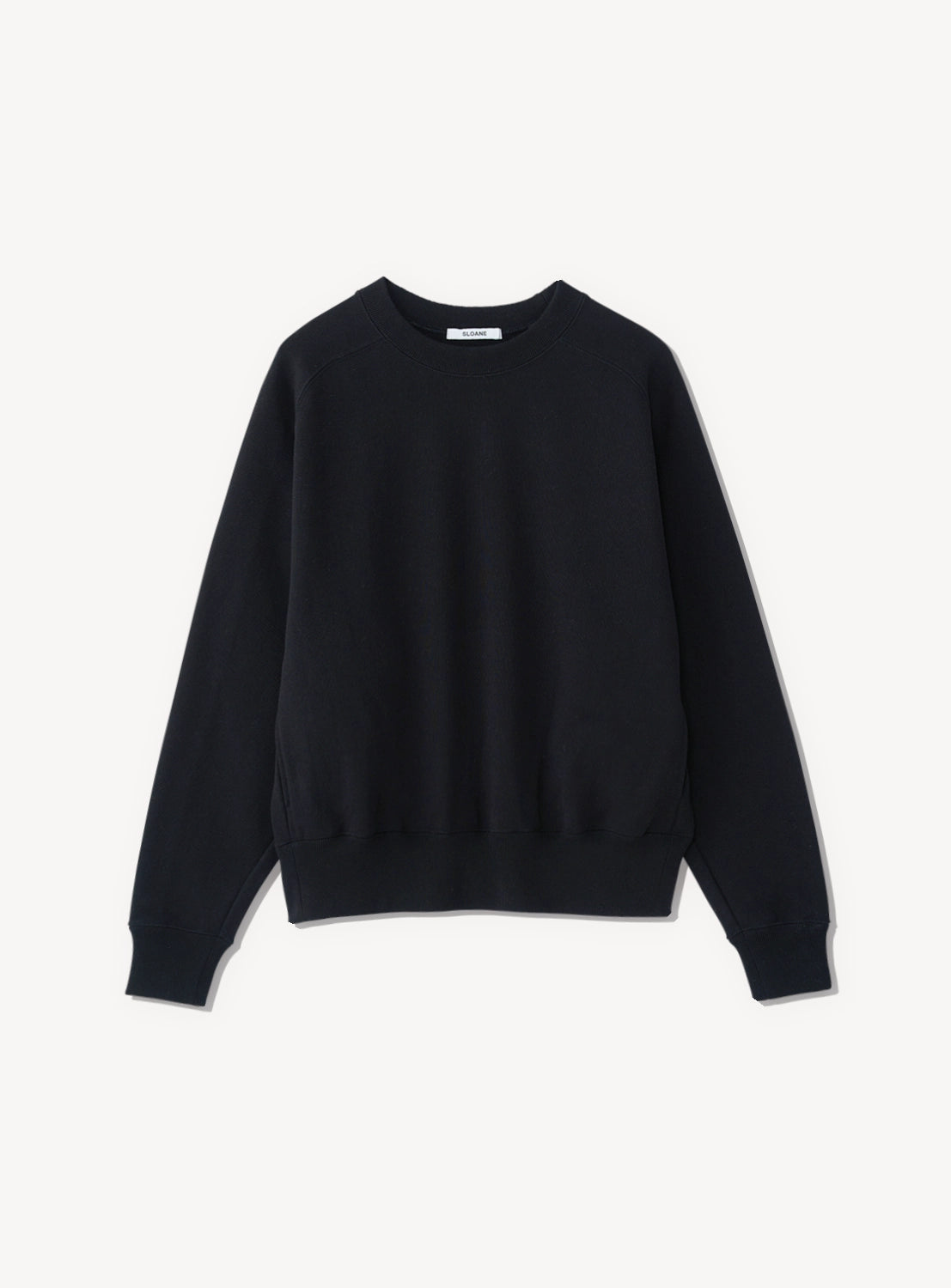 Black crewneck sweatshirt.