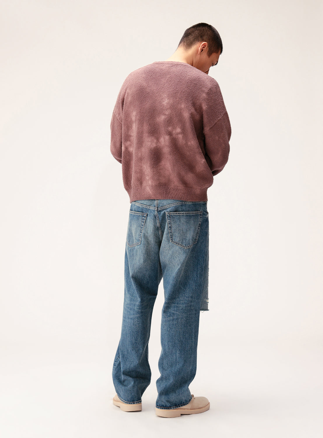 5-Gauge Garment-Dyed Crew Neck Knit Sweater