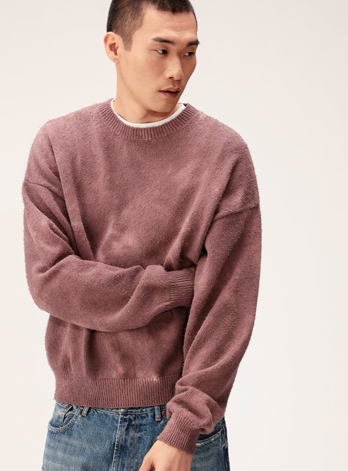 5-Gauge Garment-Dyed Crew Neck Knit Sweater