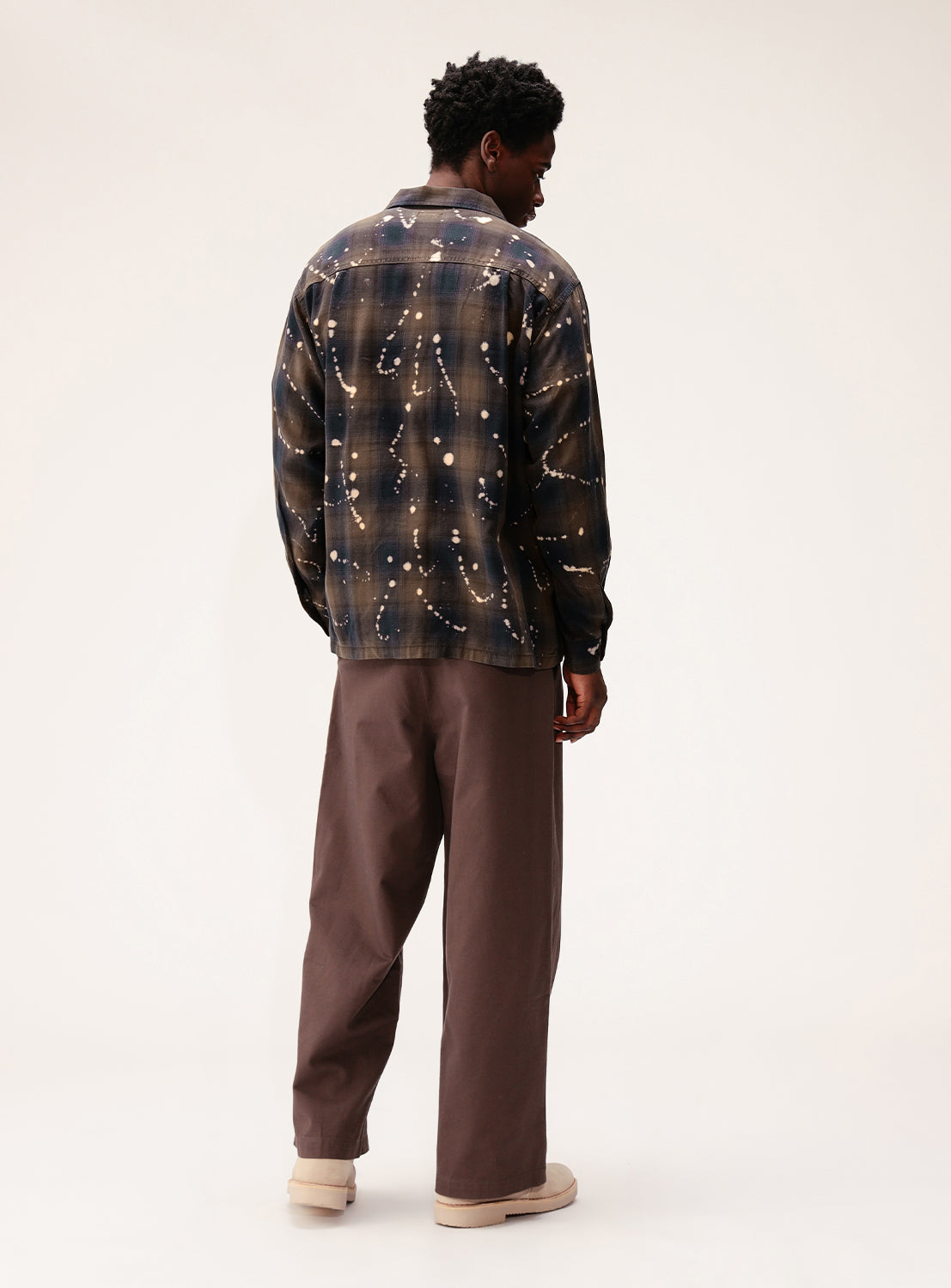 Bleached Ombré Check Open Collar Shirt