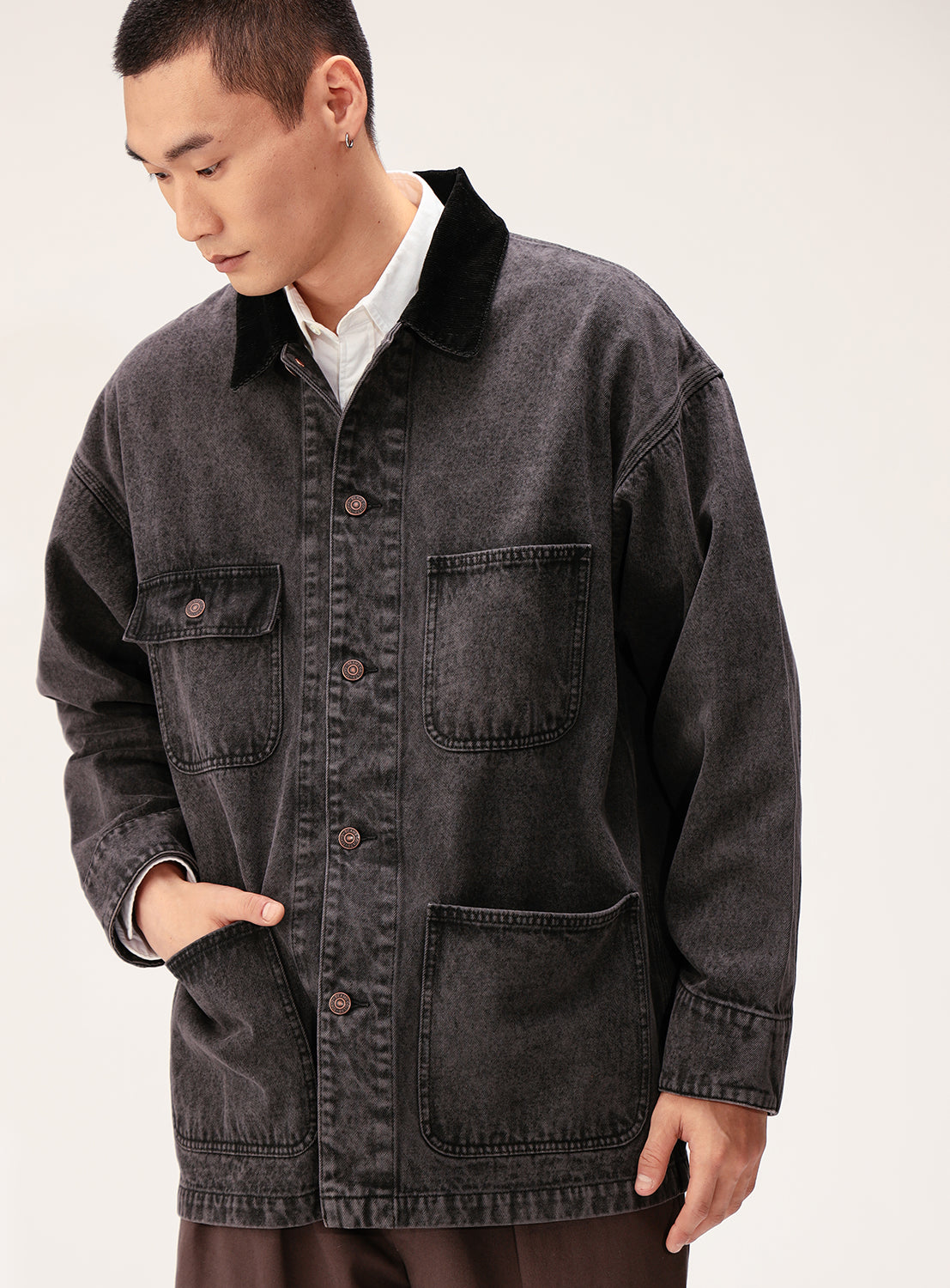Faded Denim Relaxed Fit Coverall Jacket
