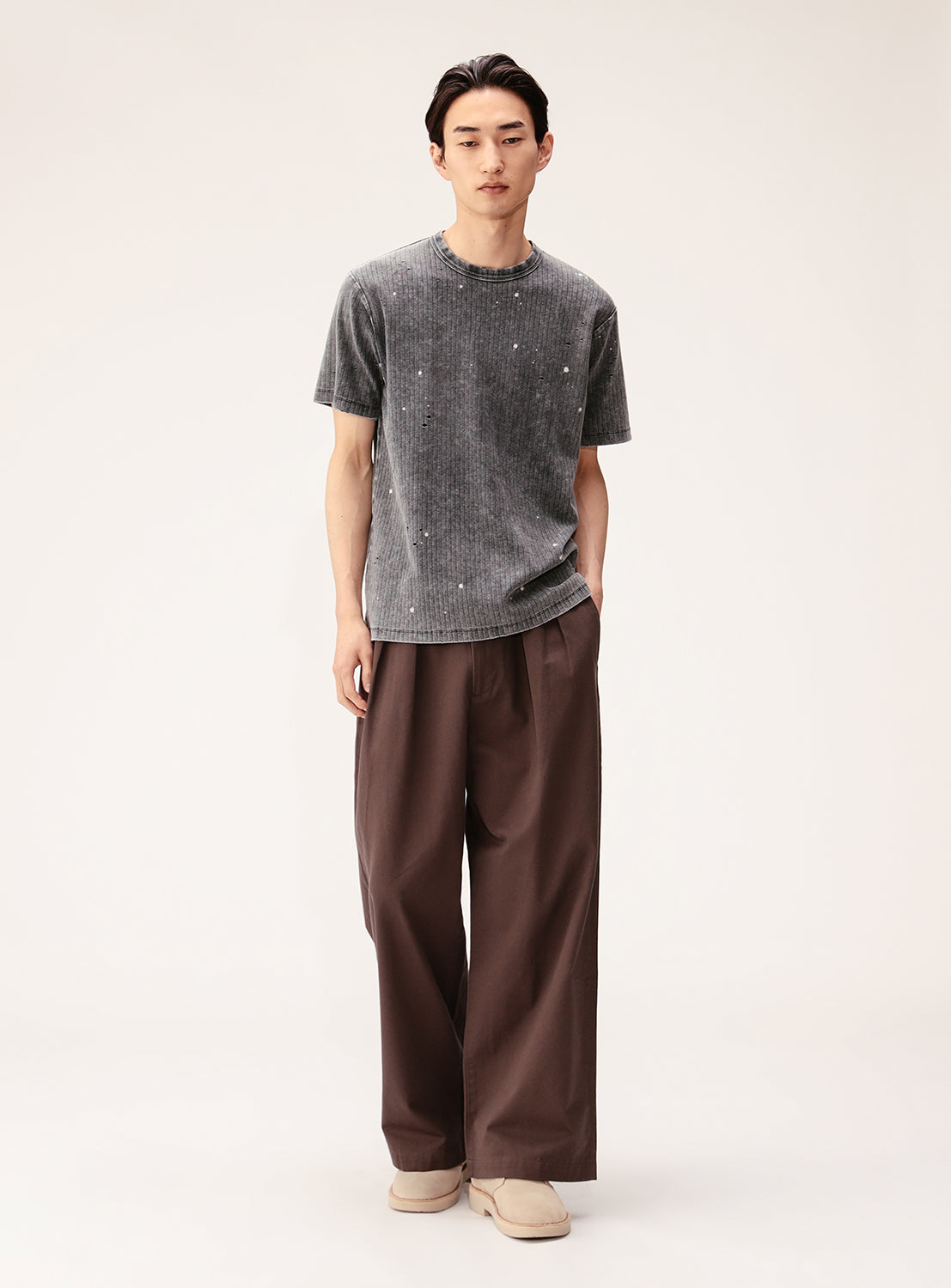 Faded Basic Fit Ribbed T-Shirt