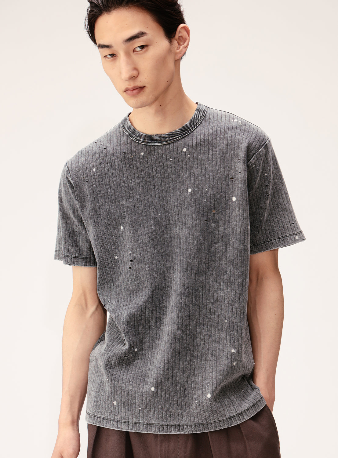Faded Basic Fit Ribbed T-Shirt