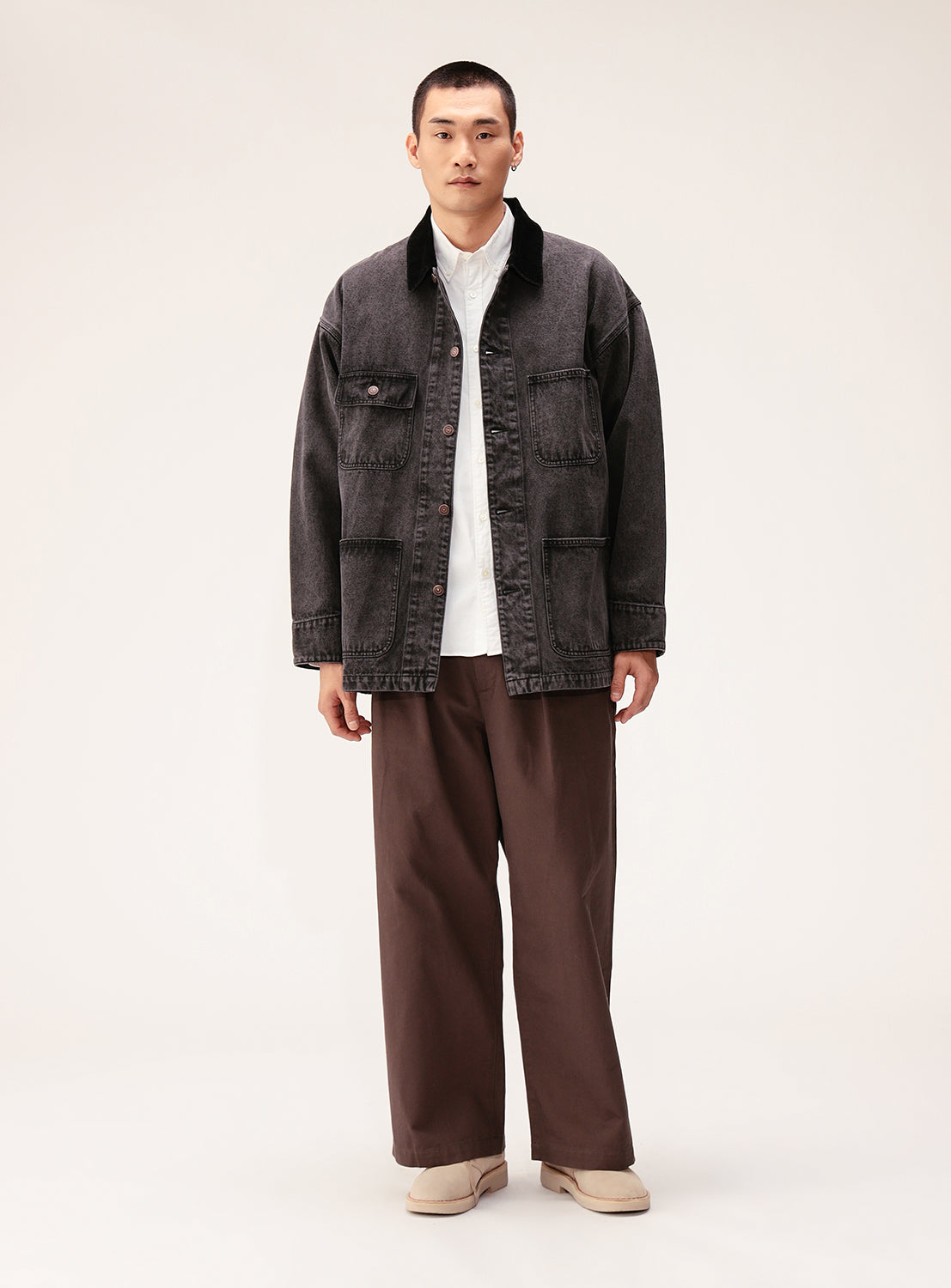 Faded Denim Relaxed Fit Coverall Jacket
