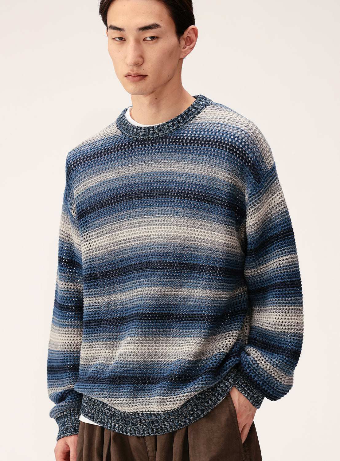 Mesh Striped Crew Neck Knit