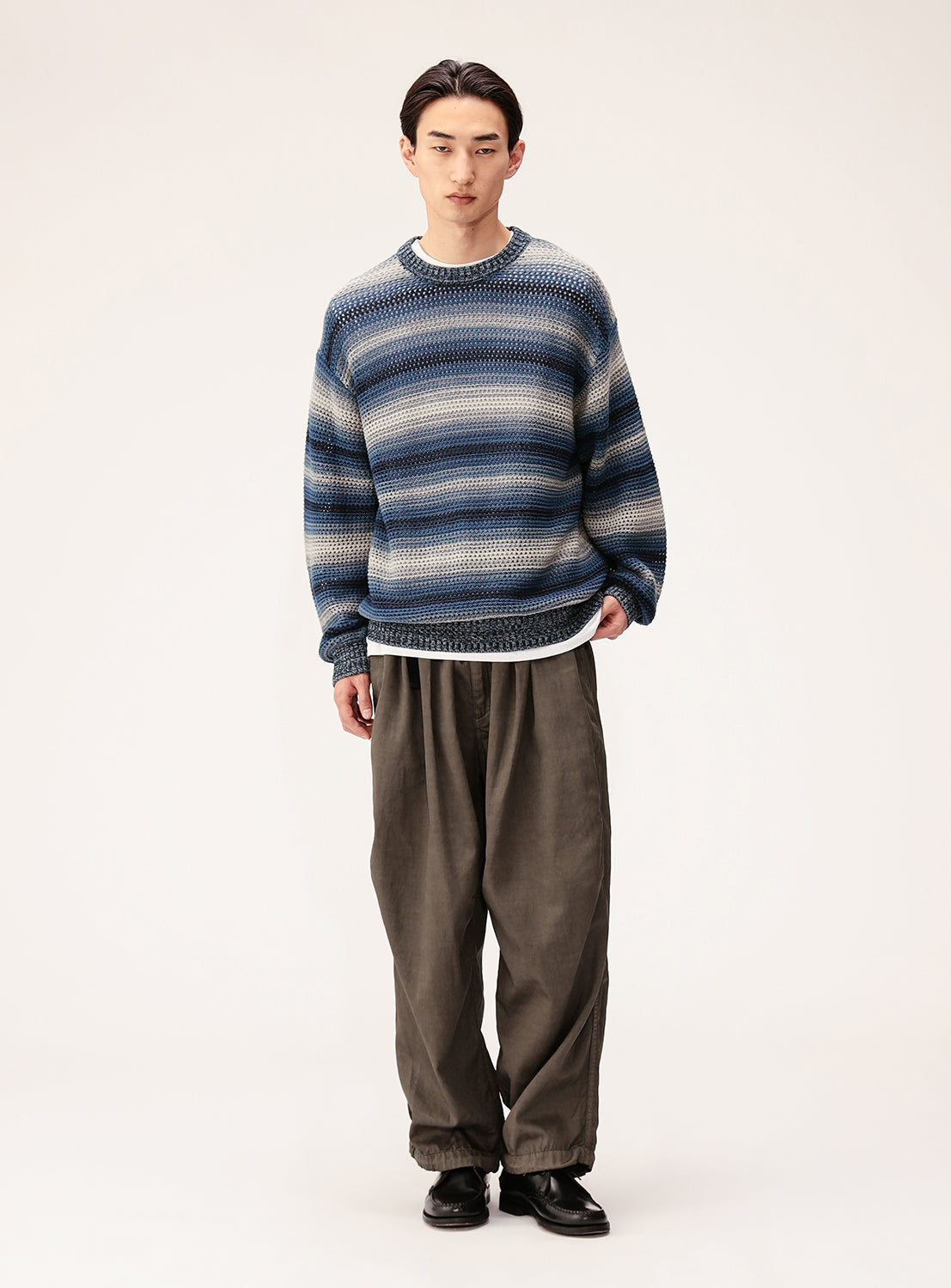 Mesh Striped Crew Neck Knit