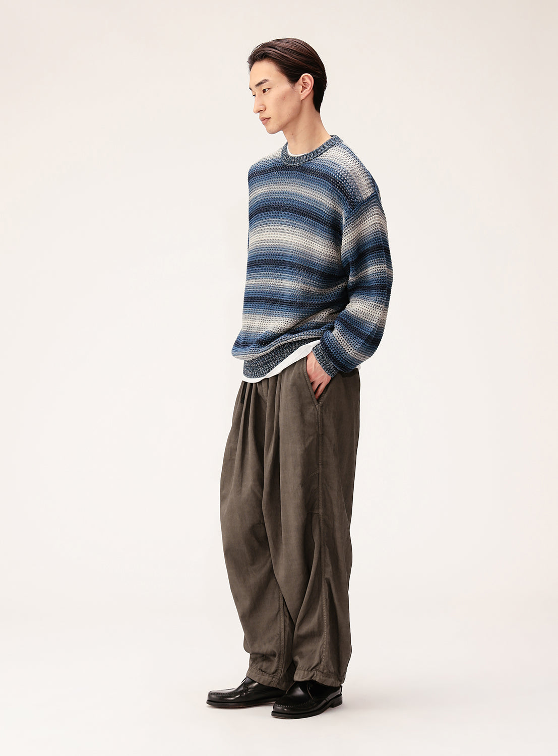 Mesh Striped Crew Neck Knit
