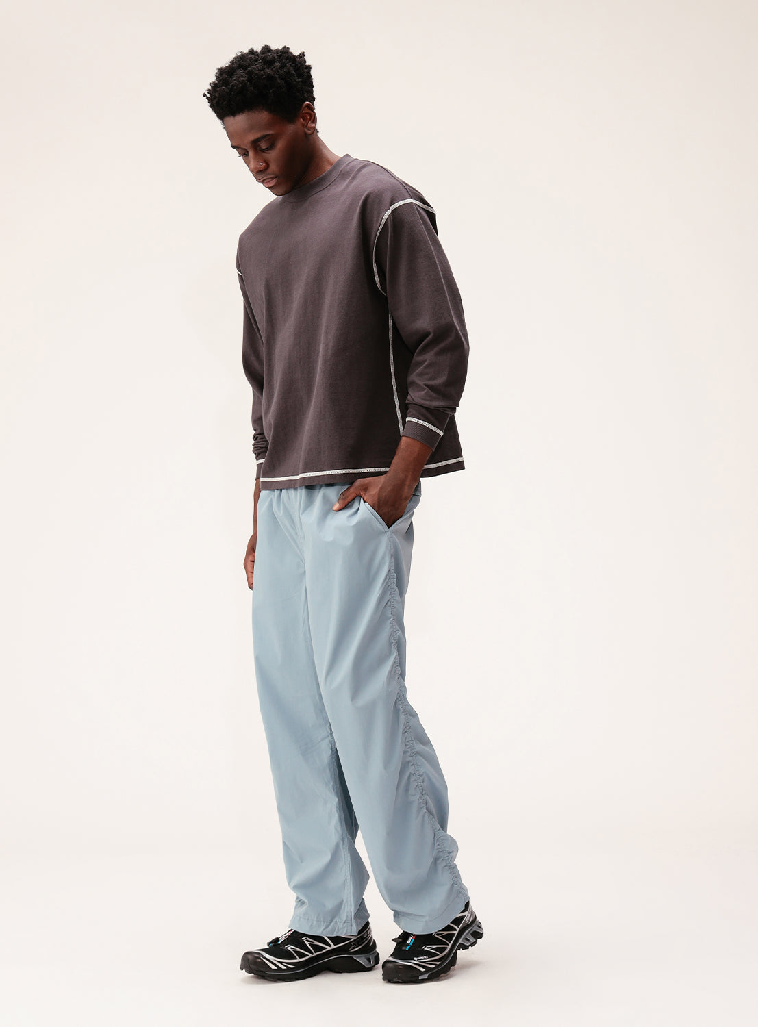Puckered Easy Wide Straight Fit Pants