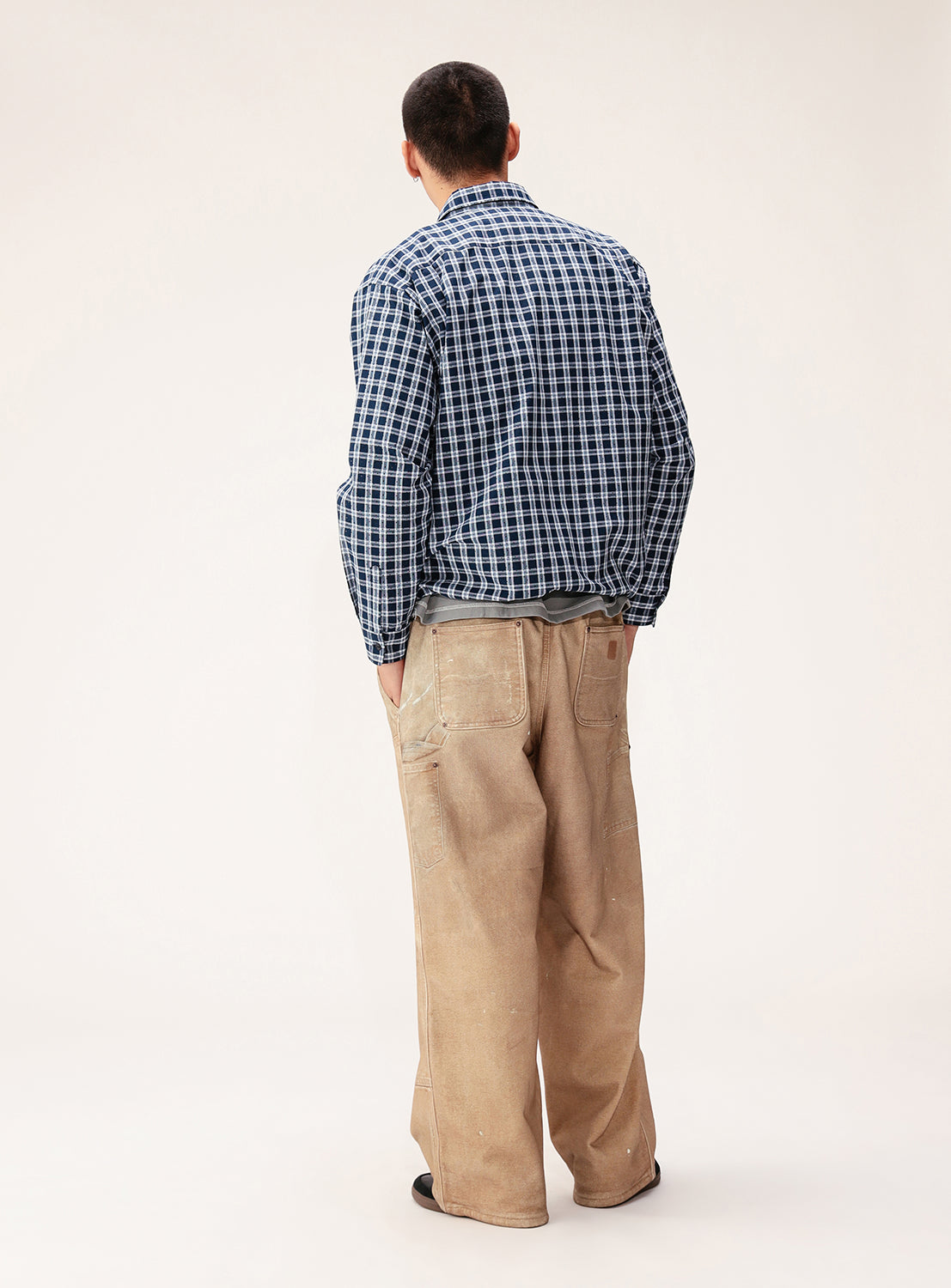Wide Fit Perforated Check Half-Zip Pullover Shirt