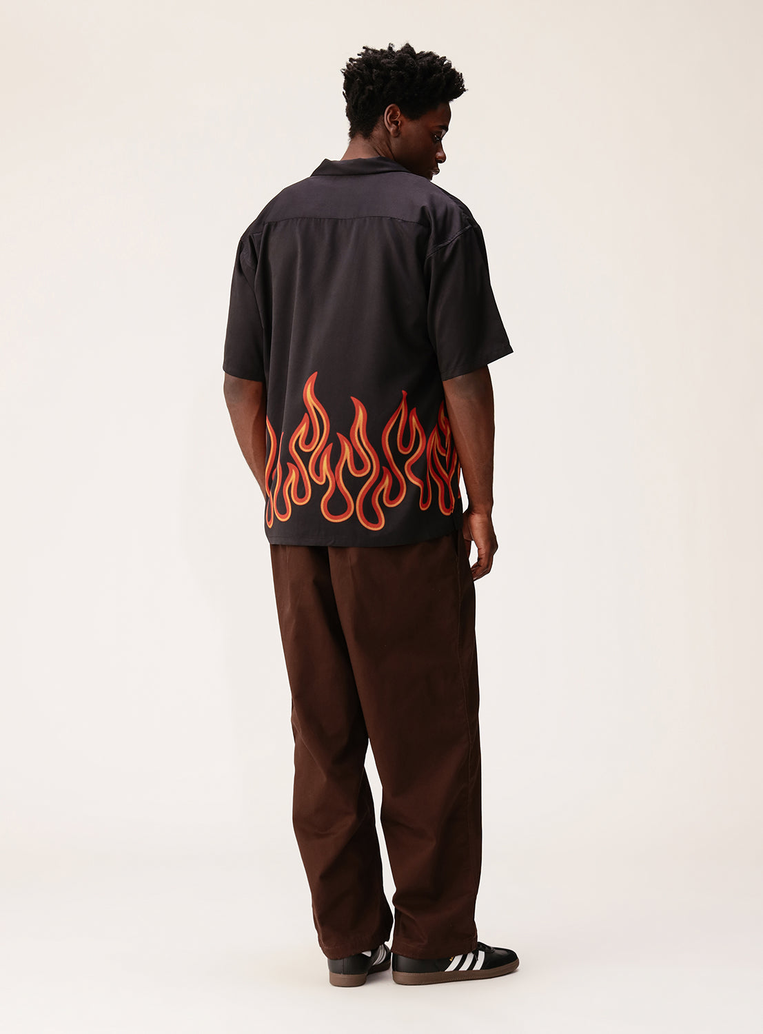 Flame Print Relaxed Fit Open Collar Shirt