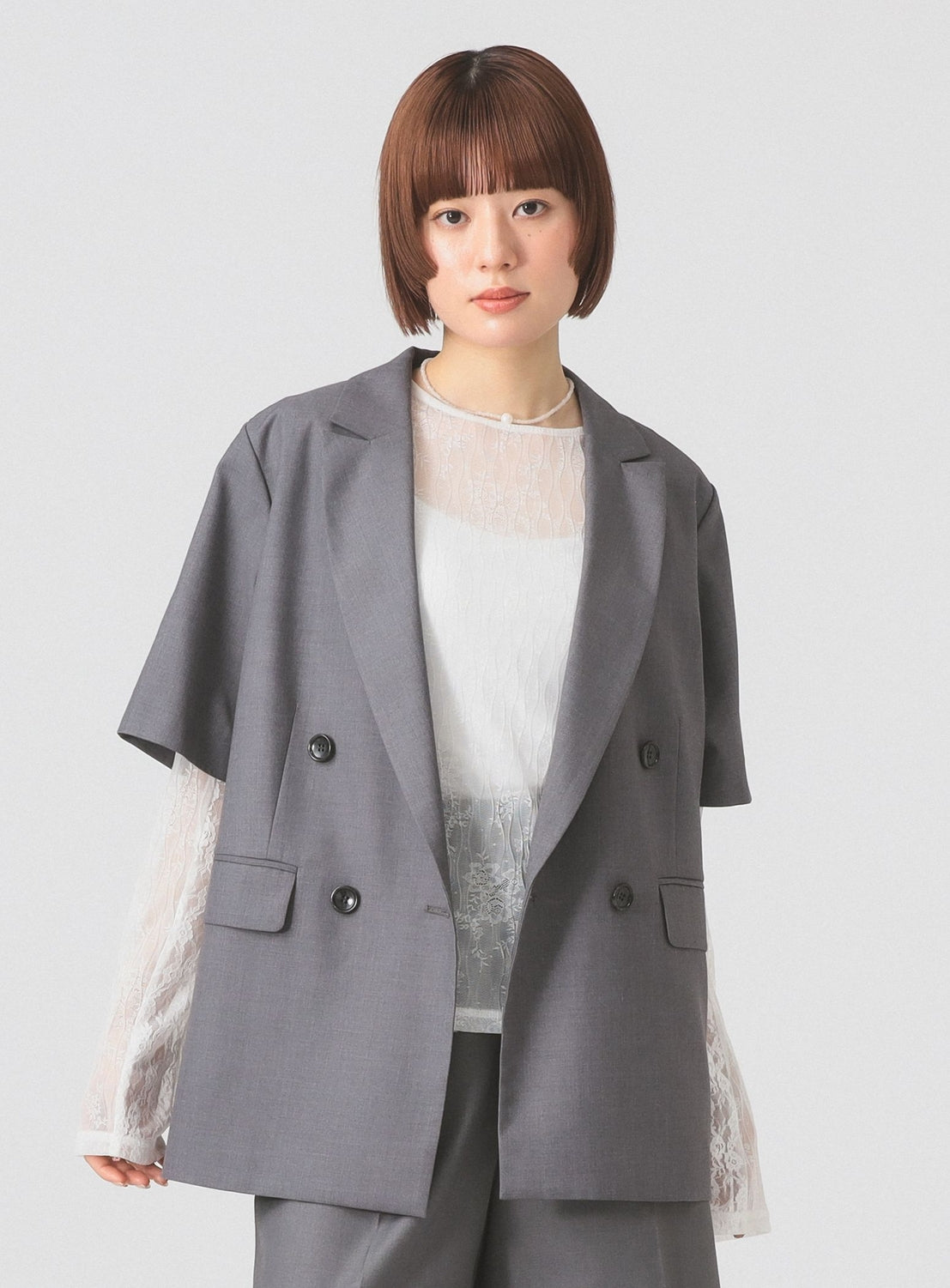 4-Button Double-Breasted Half-Sleeve Jacket