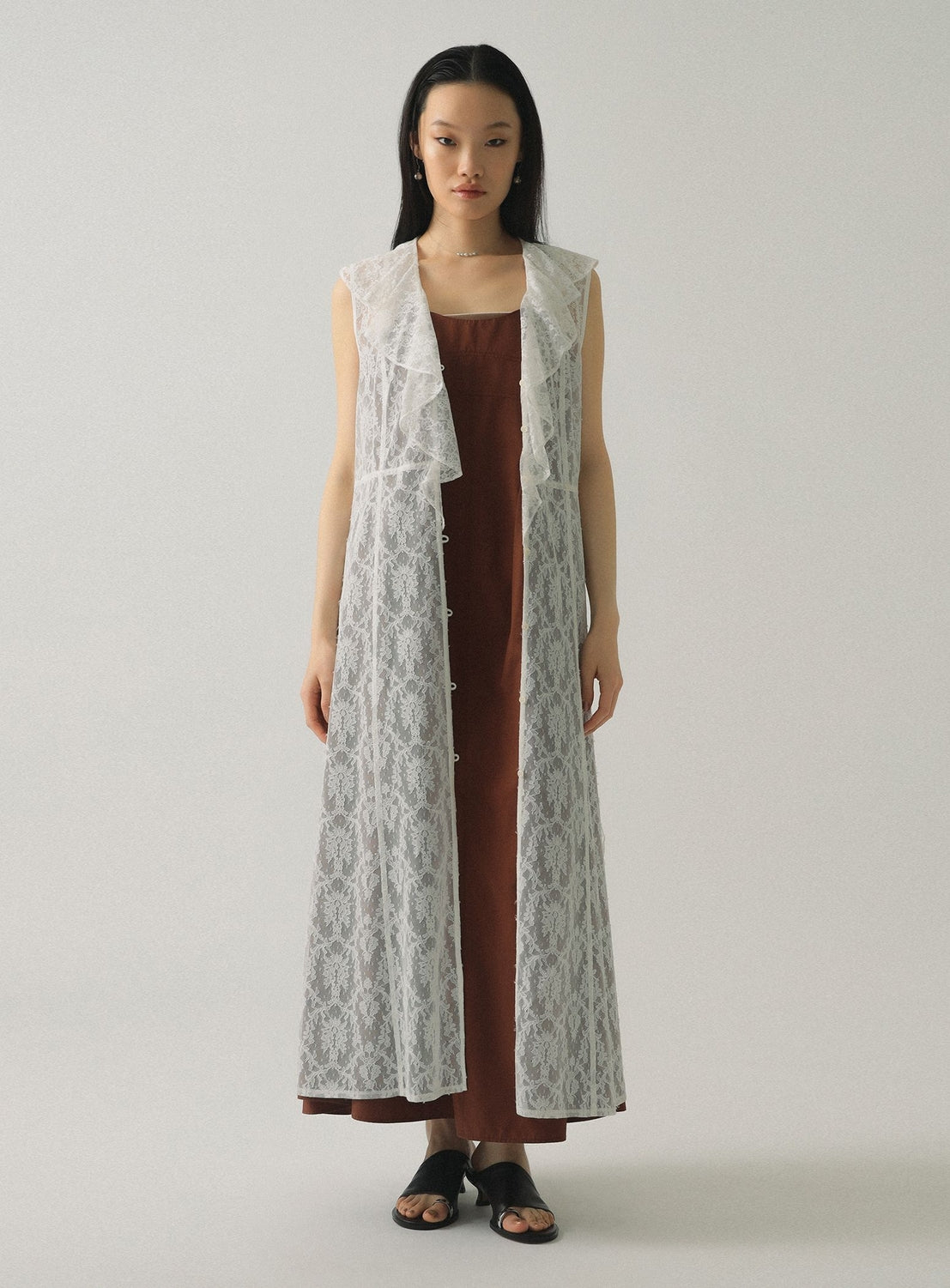 Ruffle Collar Lace Vest Dress