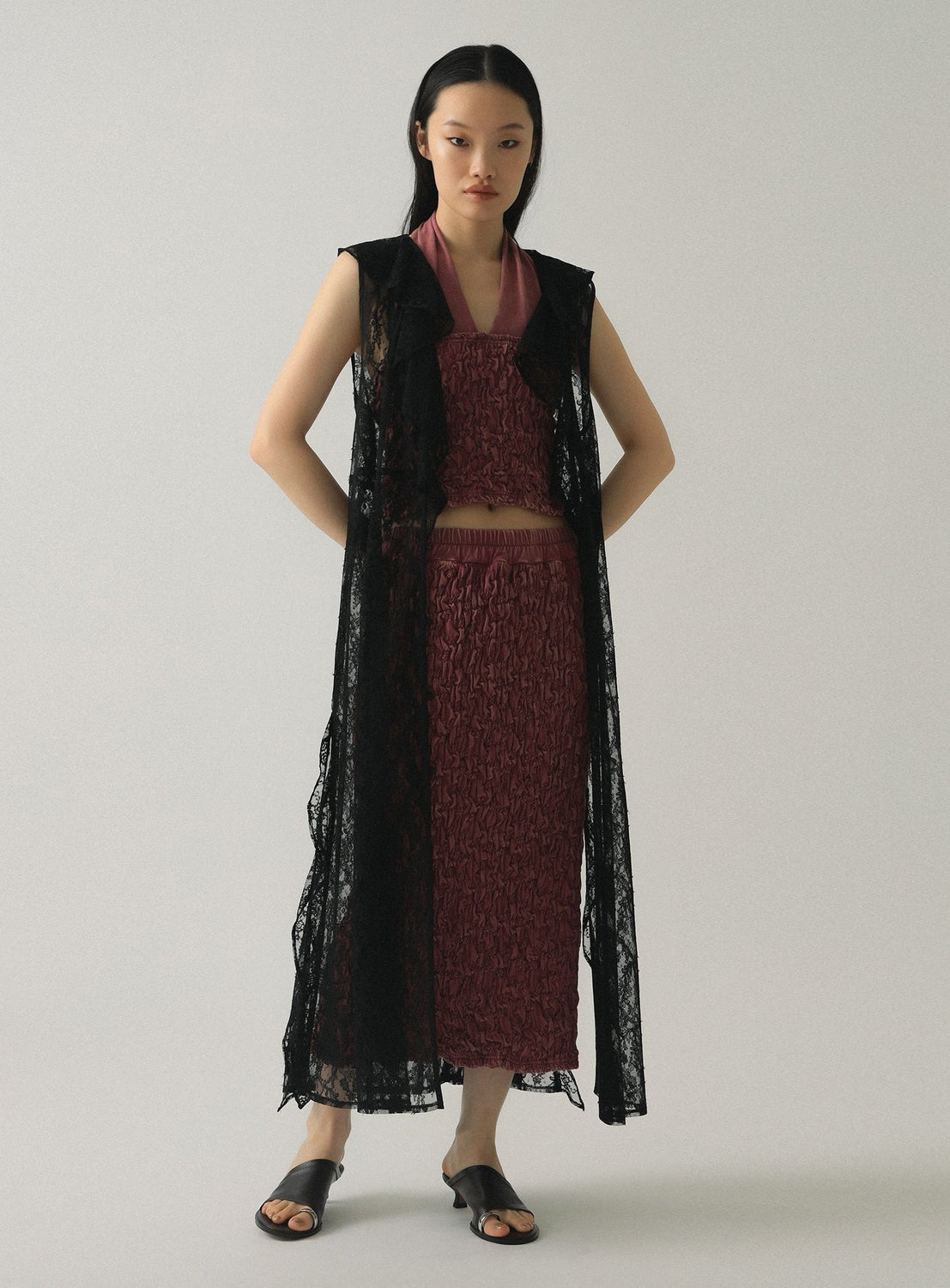 Ruffle Collar Lace Vest Dress