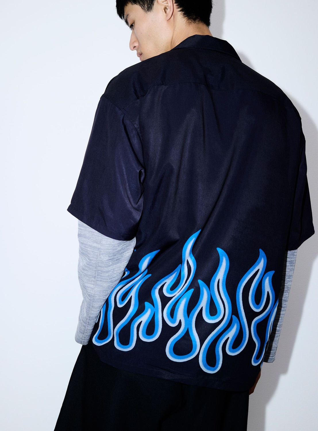 Flame Print Relaxed Fit Open Collar Shirt