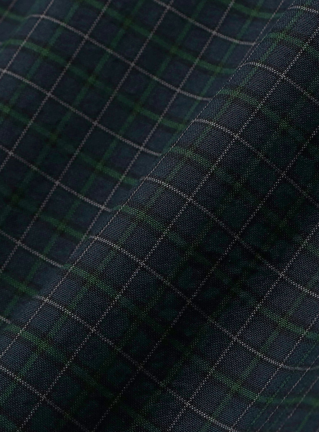 BEAMS Heavy Oxford Button-Down Shirt in dark green and navy blue plaid fabric with thin white grid lines.