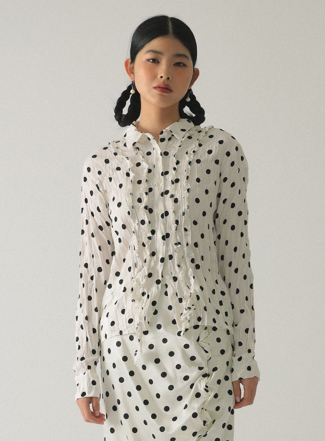 Dot Crinkle Ruffle Shirt