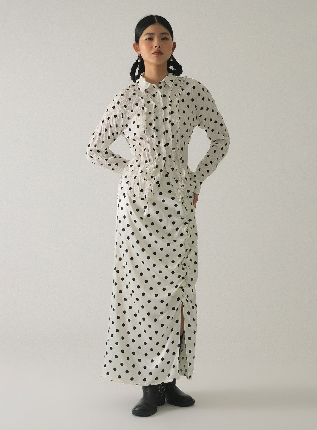 Dot Crinkle Ruffle Shirt