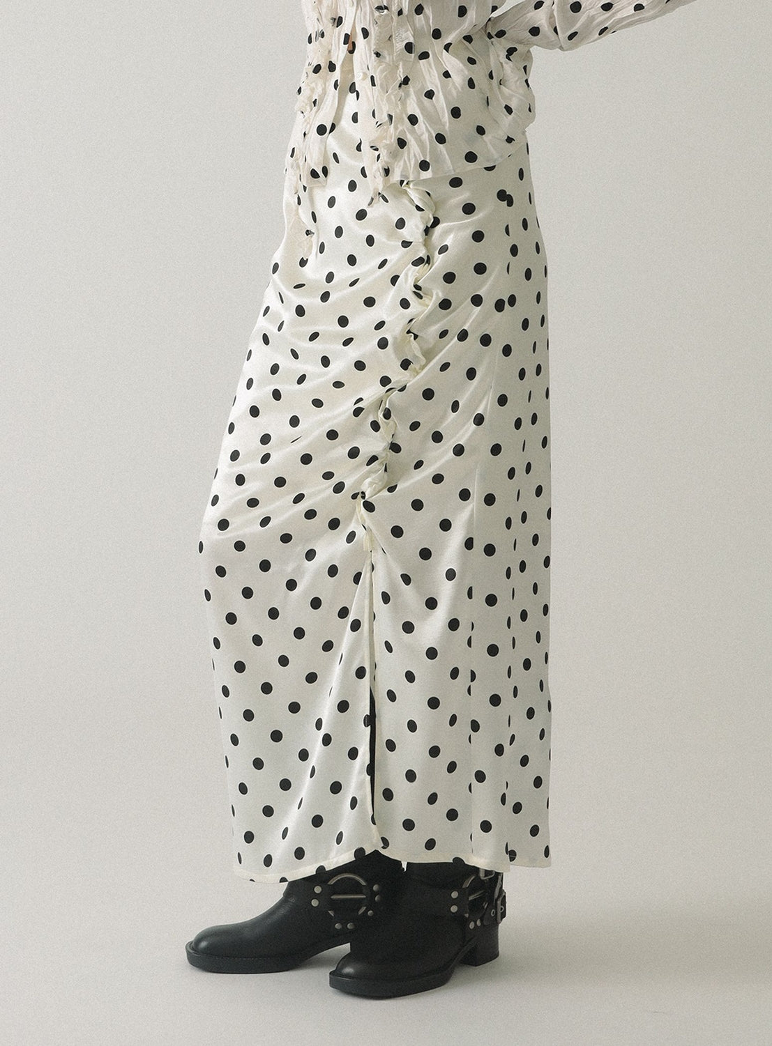 Dotted Ruffle Satin Skirt
